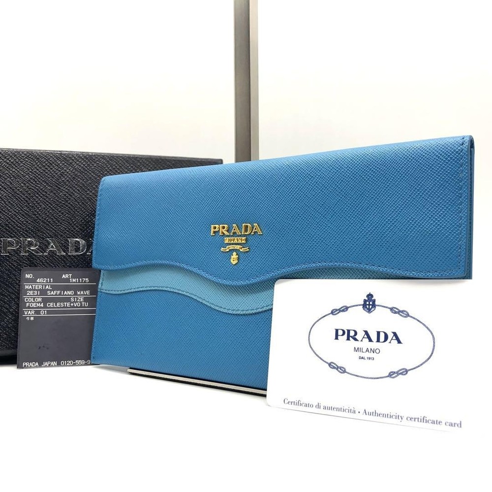 Prada Saffiano Leather Envelope Wallet with Metal Logo