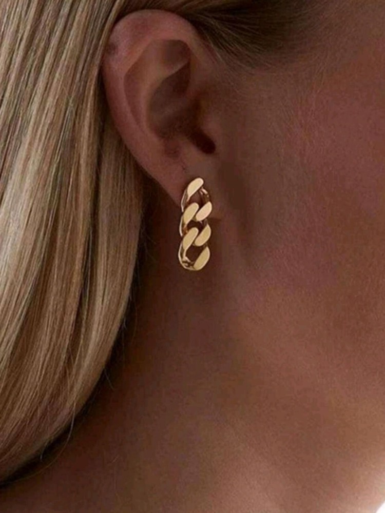 Cuban Link Chain Earrings Gold