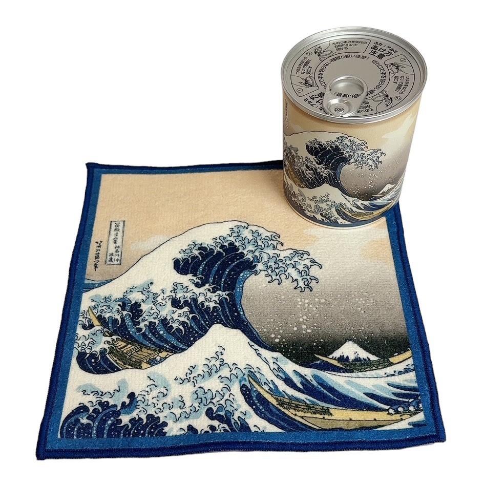 Hokusai Great Wave Japanese Art Cotton Towel Gift Set in Decorative Can