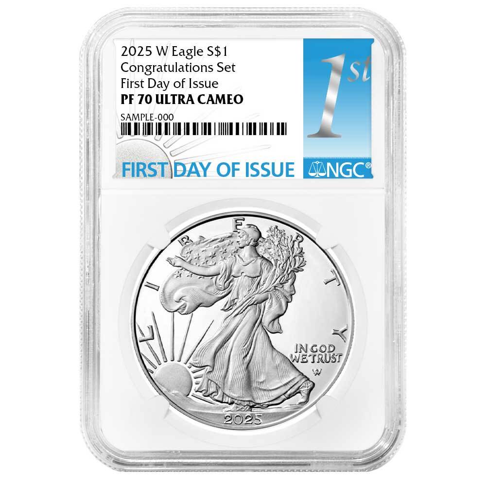 Presale - 2025-W Proof $1 American Silver Eagle Congratulations Set NGC PF70U...-image