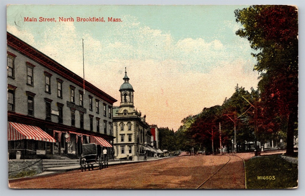 Main Street North Brookfield Mass C1910's Postcard P23