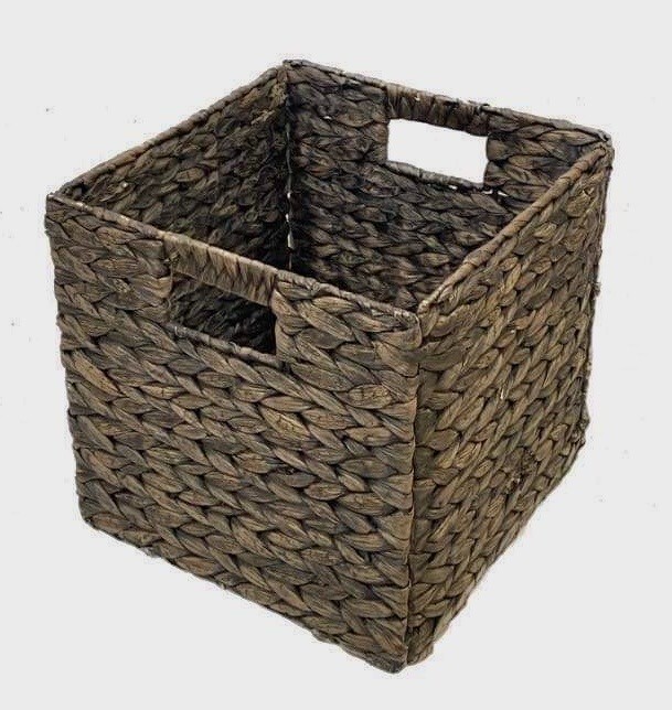 Brown Woven Hyacinth Cube Storage Bin with Handles, Organizer Pack of 1