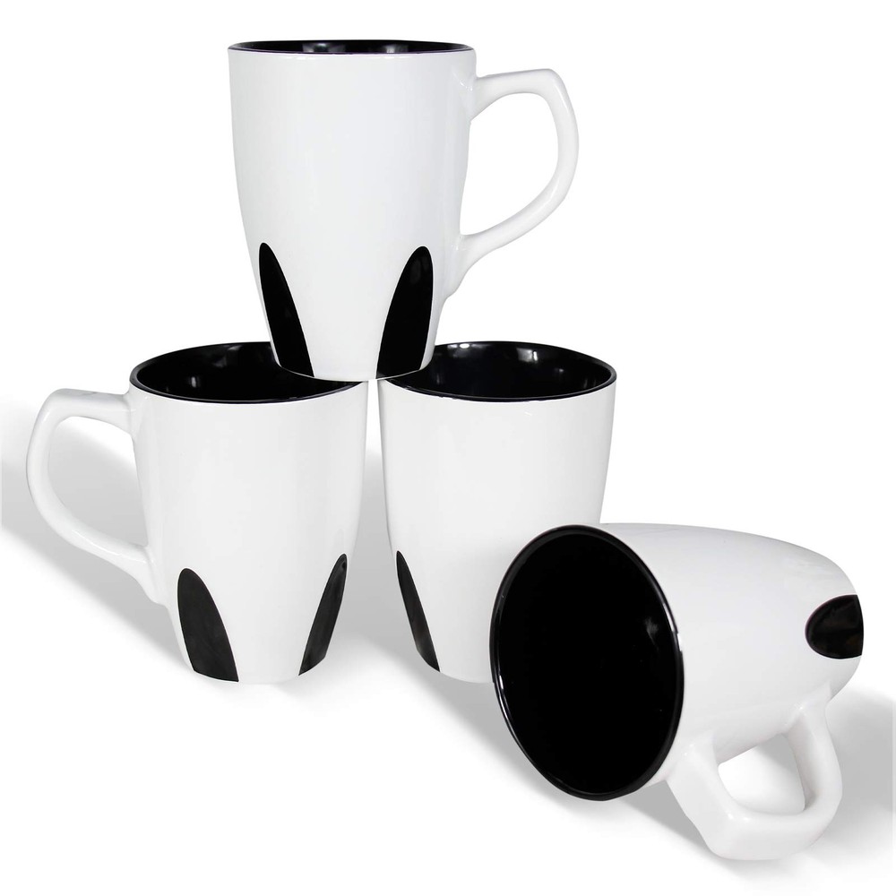 16oz Large Ceramic Coffee Mugs Set of 4 White and Black for Coffee Tea Cocoa