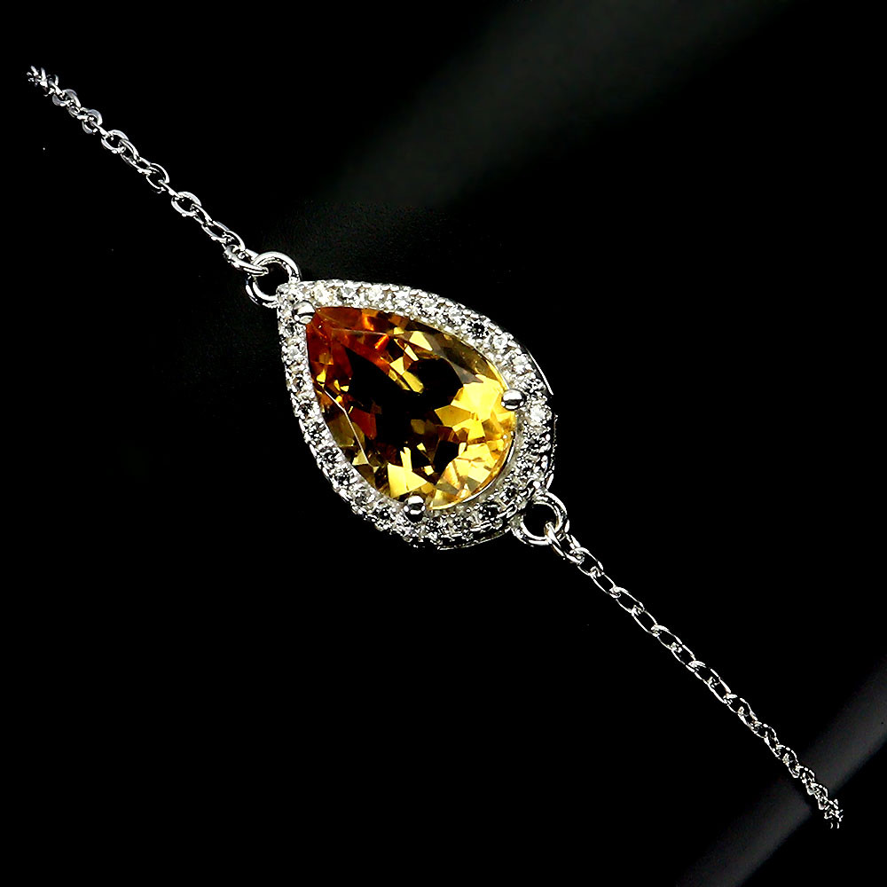 925 Sterling Silver Bracelet Pear Citrine 12x8mm Natural Gemstone Jewelry 7 Inch