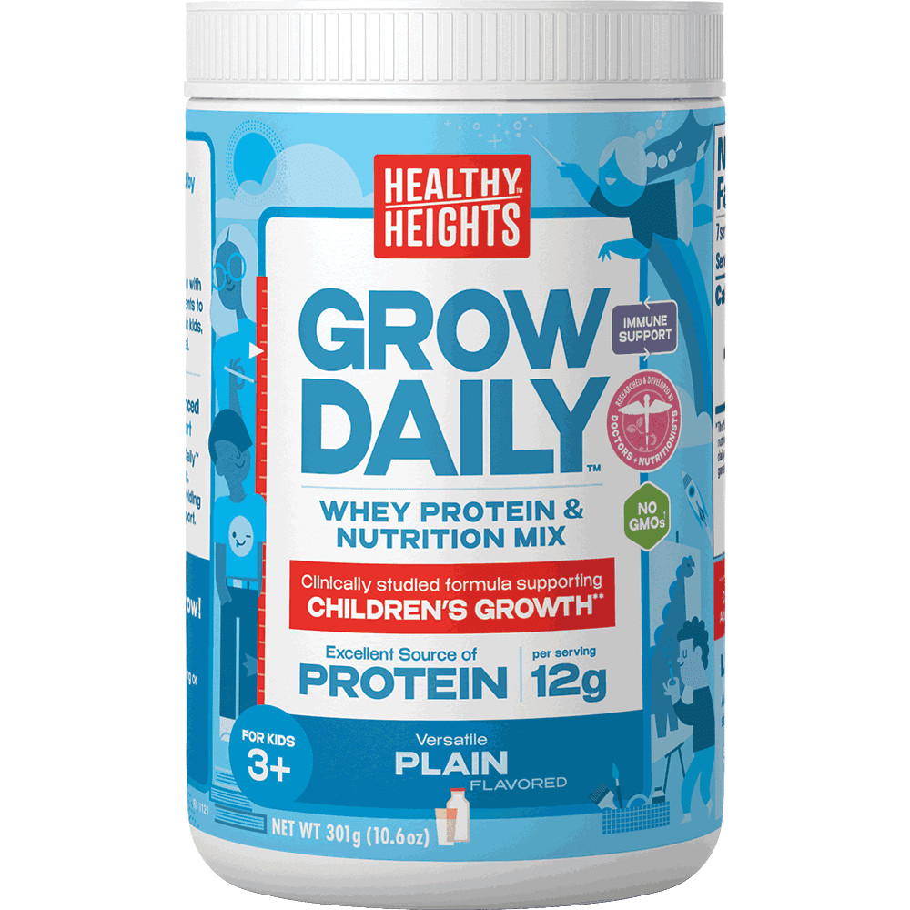 Healthy Heights Grow Daily 3+Pediatric Shake Mix Powder Plain 12g Protein 10.6oz