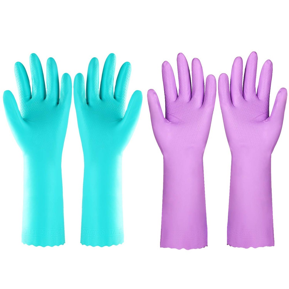 Reusable Latex-Free Dishwashing Gloves with Soft Cotton Lining for Kitchen Cleaning