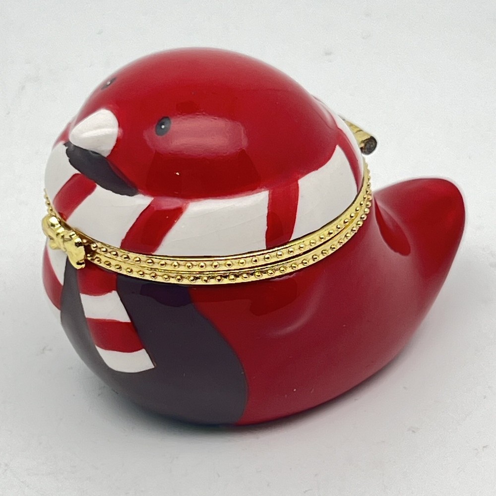 RED CARDINAL ROBIN BIRD KEEPSAKE HINGED TRINKET BOX - GOLD TRIM CHRISTMAS