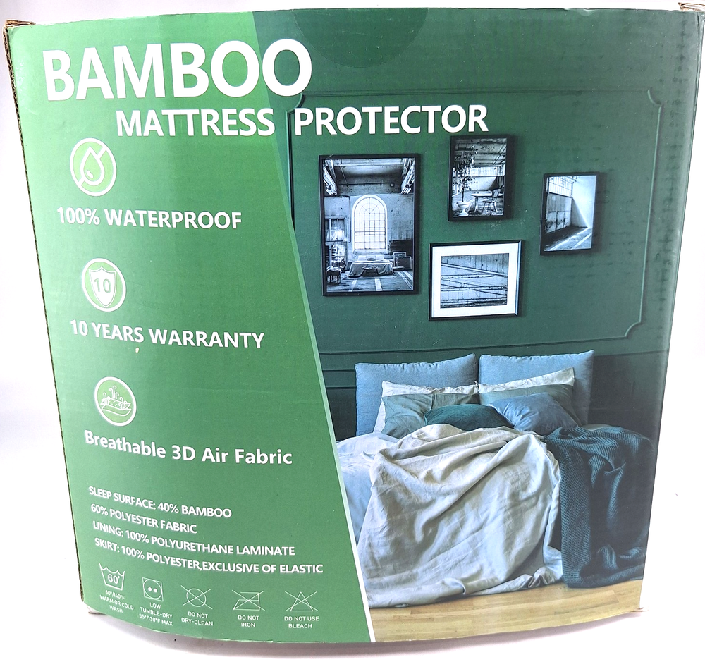 Full Size Waterproof Bamboo Mattress Protector with Elastic Fitted Pad-image