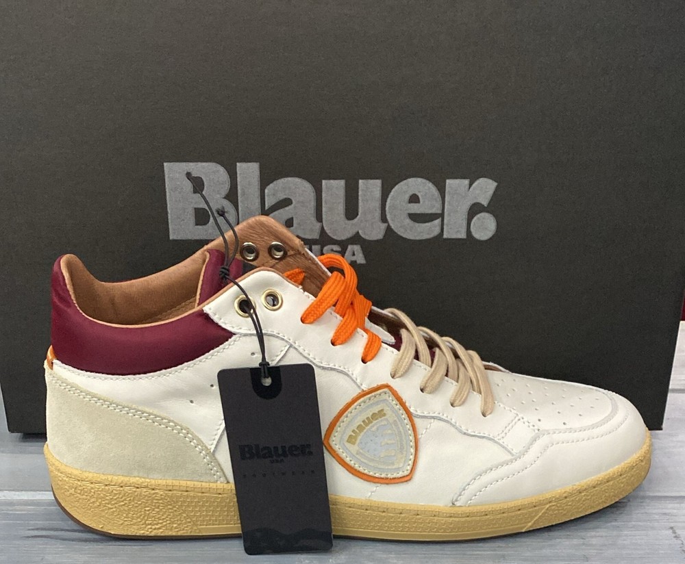 BLAUER Men's Shoe White Navy Leather Size EU 45 BLR10