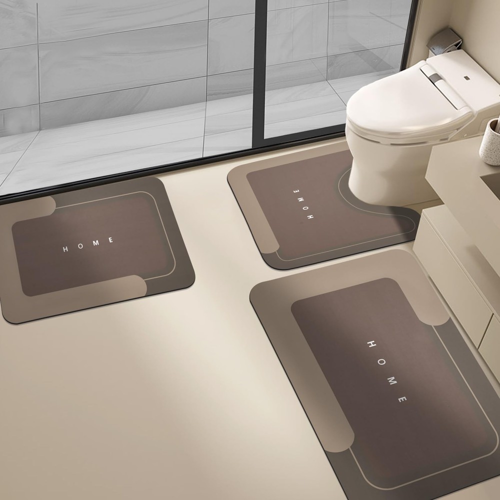 3PCS Quick-Dry Absorbent Non-Slip Bath Mat Set for Floors