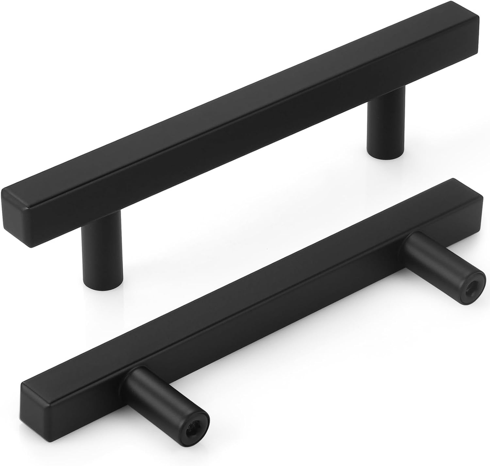 30 Pack 6 Inch Square Cabinet Handles Matte Black Drawer Pulls, 3-3/4