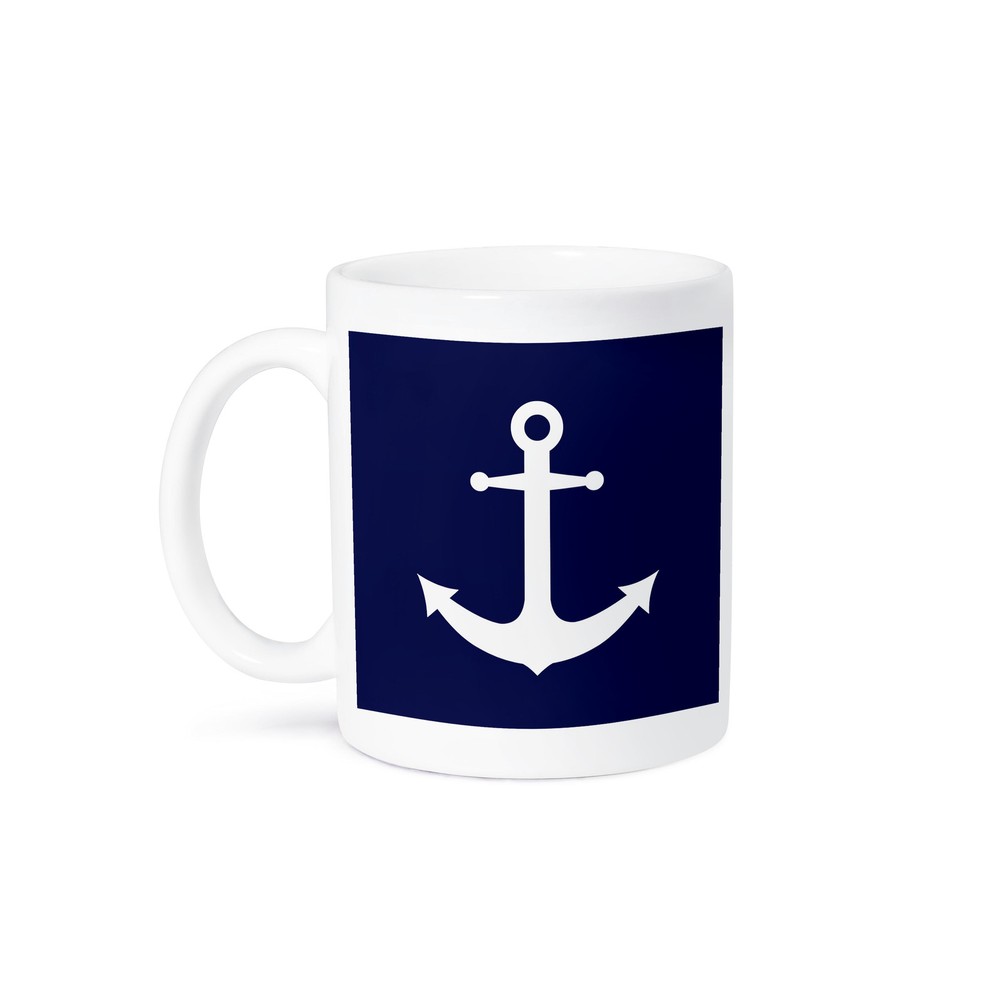 Navy Blue and White Nautical Anchor Design Coffee Mug by 3dRose