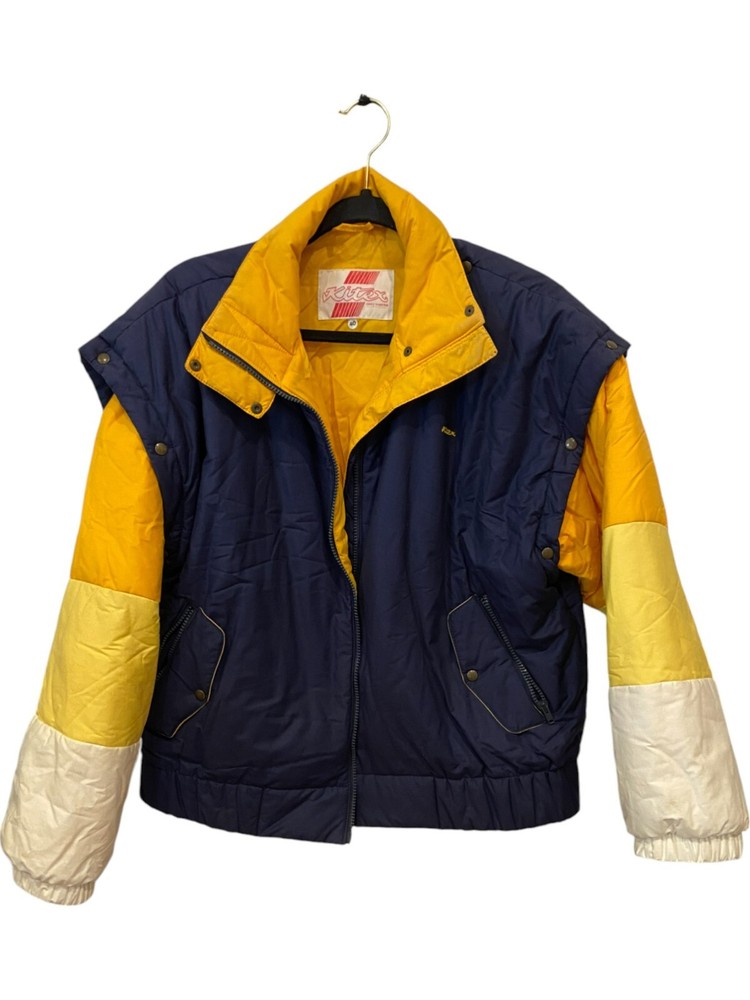 Kitex Mens Navy Blue Yellow Puffer Jacket Polyester Full Zip Size 40 Long Sleeve