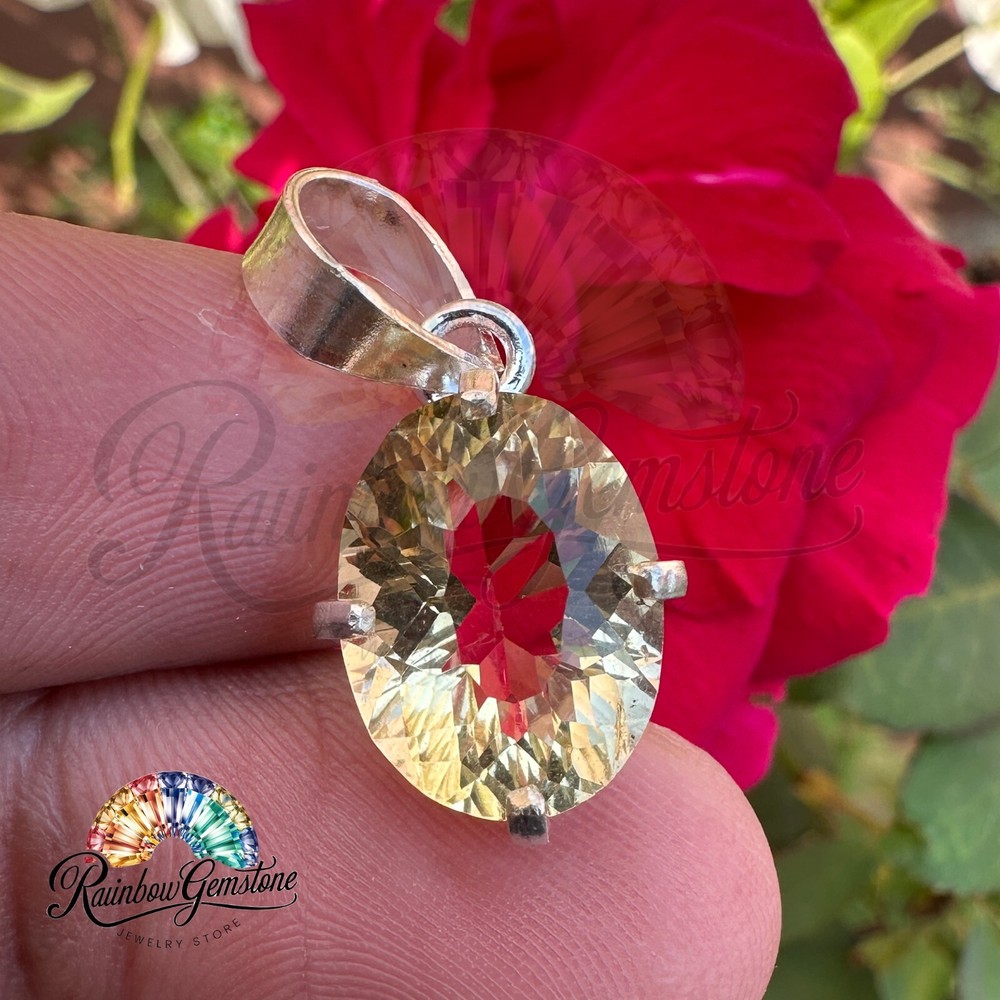 Certified Natural Yellow Citrine 11 Ct Silver Pendant Necklace