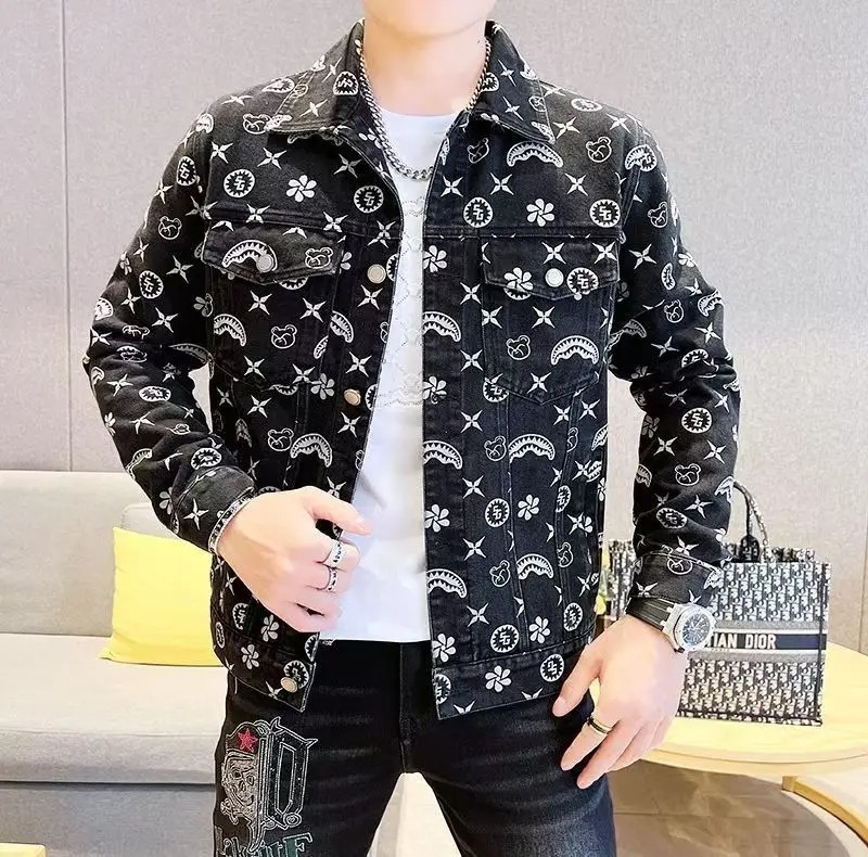 Men's Trendy Denim Bomber Jacket - Streetwear Long Sleeve Casual Coat