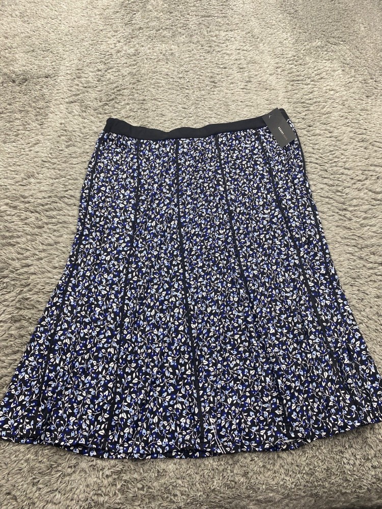 Robert Louis Skirt Women XL Blue Floral Midi A-Line Pleated Ruffle Pull On NWT