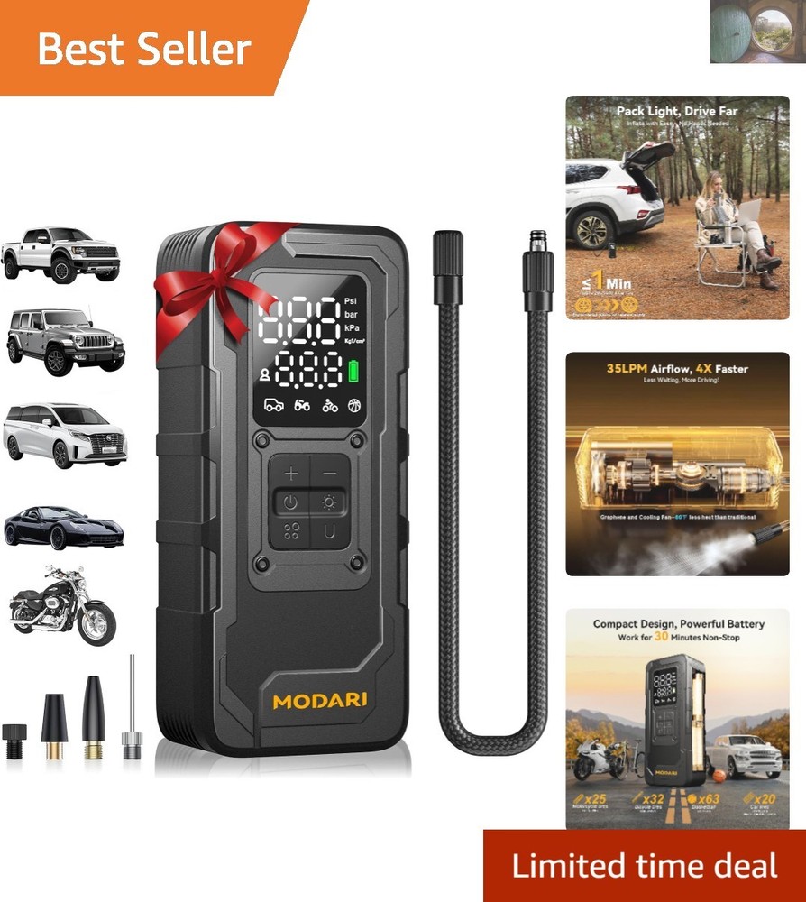 Portable 160 PSI Tire Inflator - Cordless Air Pump for Cars, Bikes & More