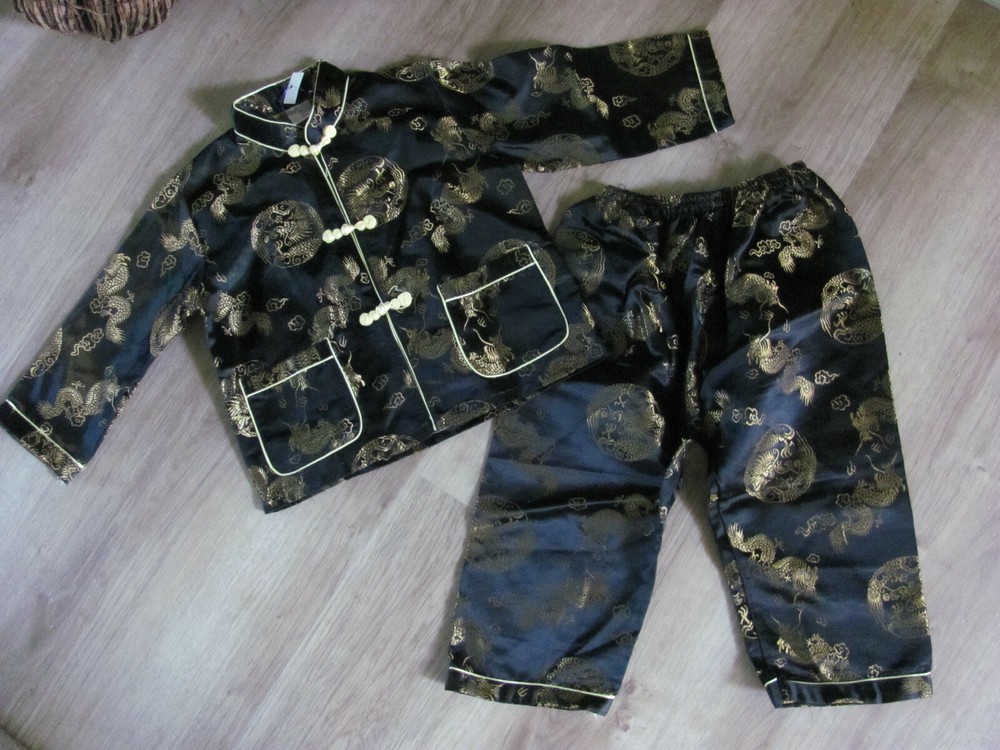 2T Black Poly Satin New Year Dragon Outfit 2-Piece Set  -image