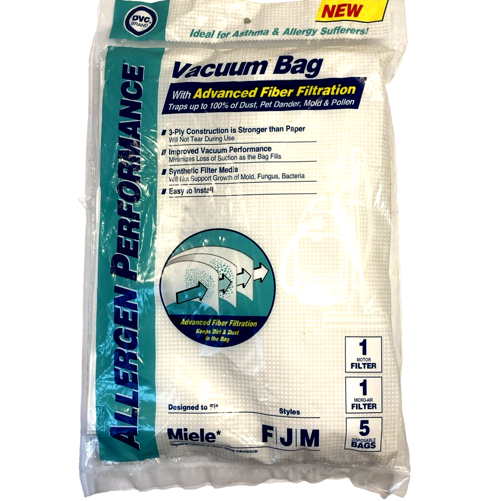 Vacuum Bags Miele FJM DVC Brand Allergen Performance Bags 5 Pack New In Package