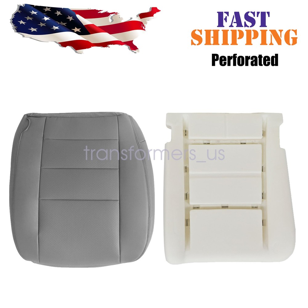For 2002-2007 Ford F250 Lariat Driver Bottom PERF Leather Seat Cover Gray & Foam