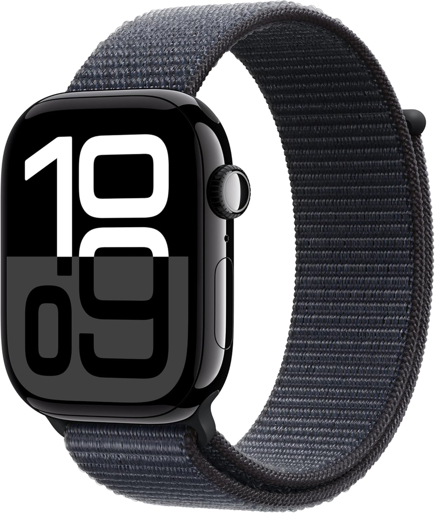 Apple Watch Series 10 GPS 46mm Smartwatch Jet Black Aluminum Case Ink Sport Loop