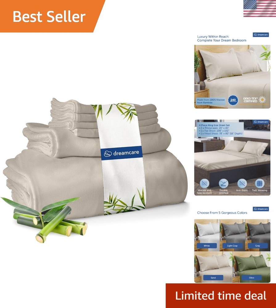 King Size Bamboo Sheets Set 4 Piece Cooling Soft Luxury Deep Pocket Bedding