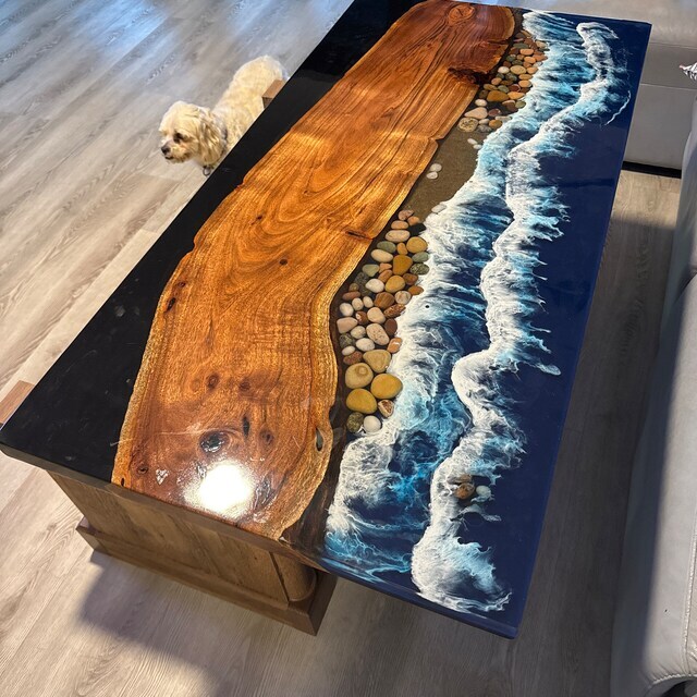 Handcrafted Acacia Wood Ocean Luxury Epoxy Dining Table for Living Room Decor