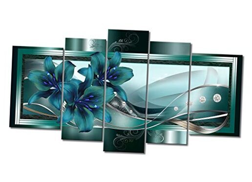 YAYNICE Teal Wall Art Turquoise Calla Lily Flower 5 Piece Abstract Calla QC021