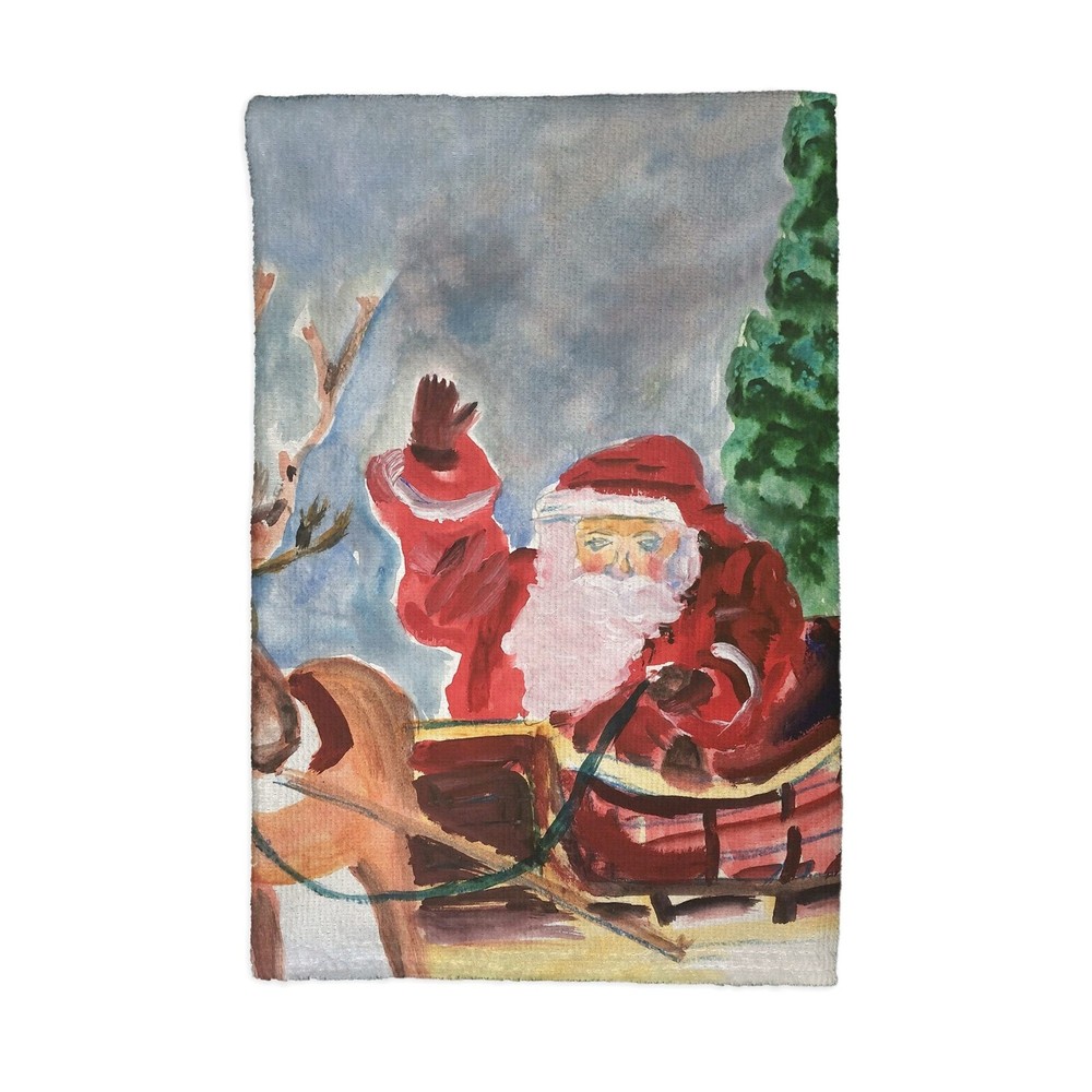 Festive Reindeer and Santa Christmas Kitchen Towel 16x25 Inches  