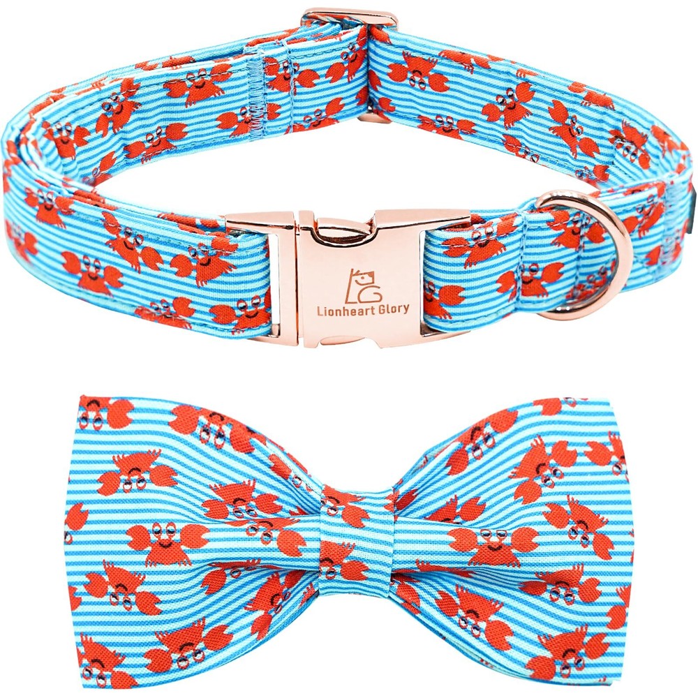 Summer Stripe Adjustable Blue Dog Collar for Large Pets Bow Design