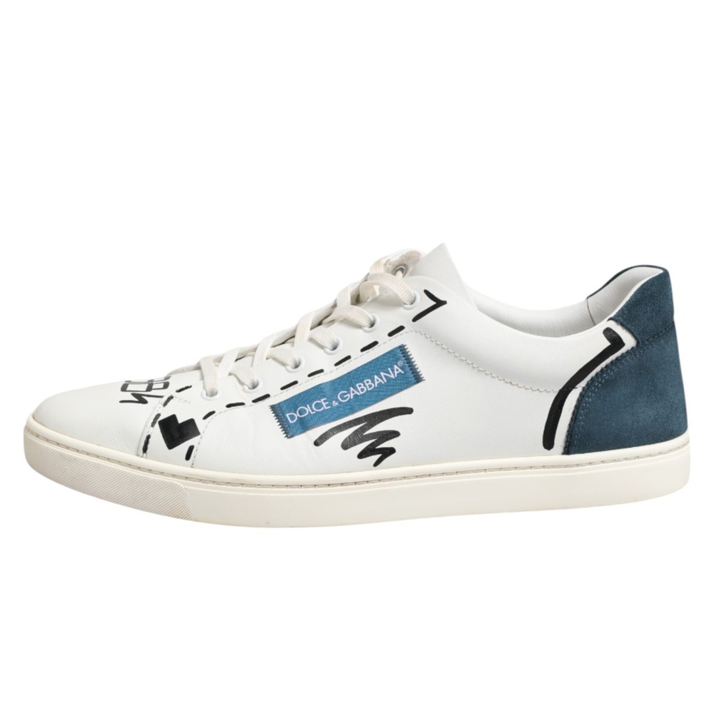 DOLCE & GABBANA Shoes White Leather Printed Low Top Sneakers EU44 /US11 900usd