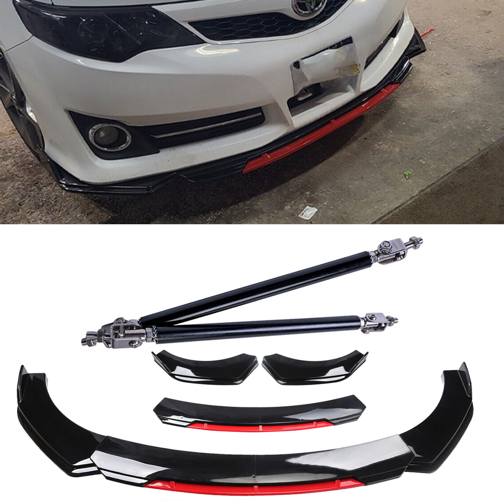 Toyota Camry Front Bumper Lip Chin Splitter Strut Rods Gloss Black