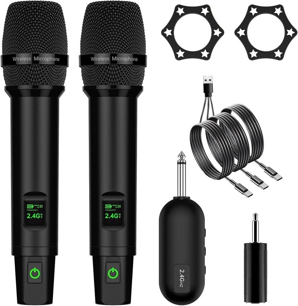 Wireless Microphones, Professional Wireless Microphones System Set with Black