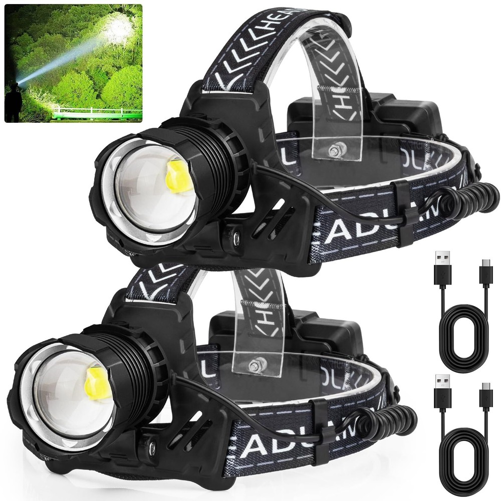 LED Rechargeable Headlamp, 190000 Lumens Super Bright Head Lamp with 3 Modes ...