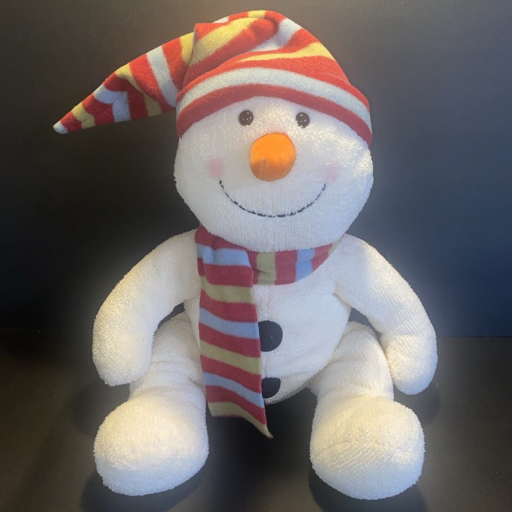 Russ Berrie Snowdin Snowman Red Striped Scarf & Hat Beanbag Plush Stuffed 20”