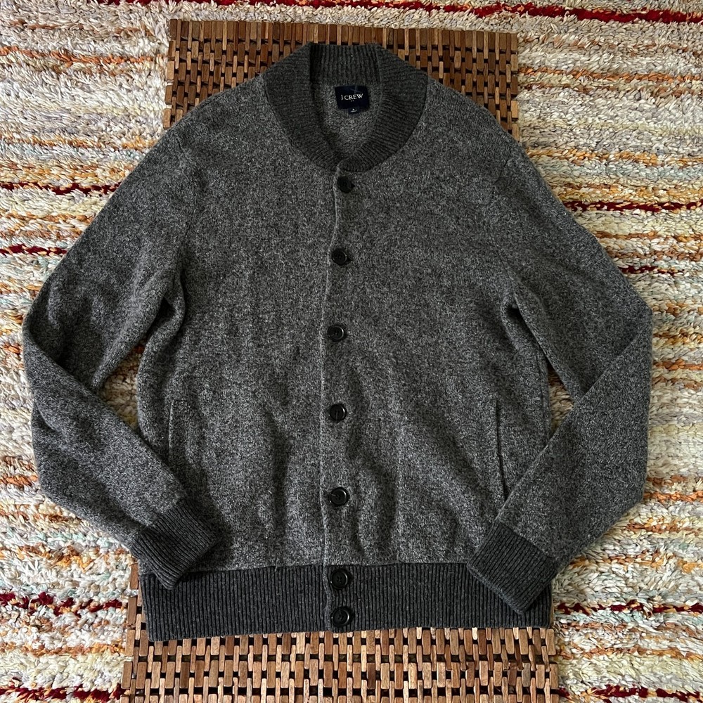 J. CREW Lambswool Button Down Bomber Jacket Grey Men's Size Large L