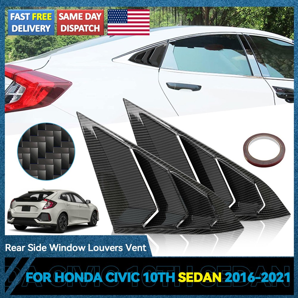 For 2016-21 Honda Civic Seden L+R Side Air Vent Window Louver Cover Carbon Fiber