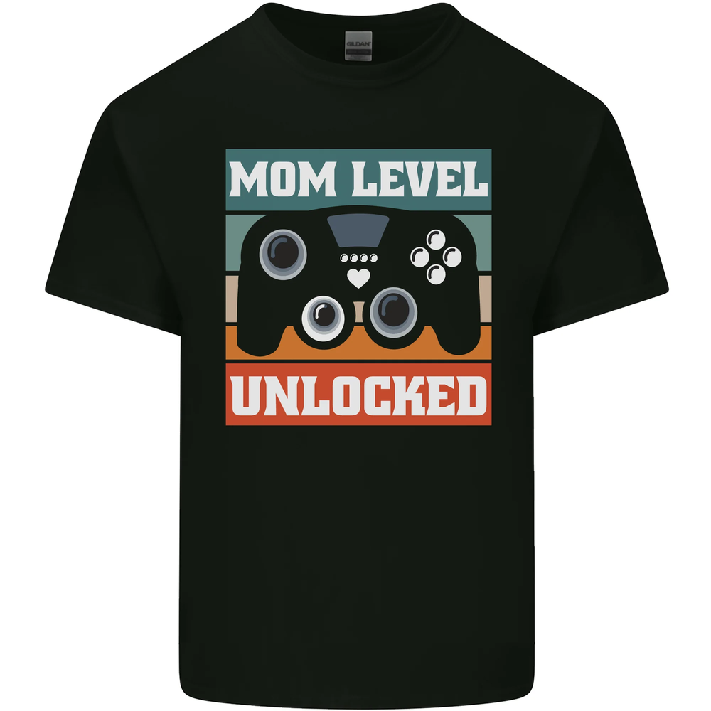 Mom Level Unlocked New Mommy Baby Born Mens Cotton T-Shirt Tee Top