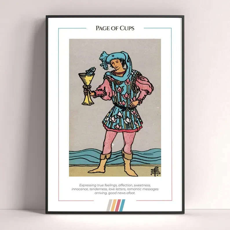 Page of Cups Tarot Card Poster, Tarot Art Print, Tarot Card Printable Poster