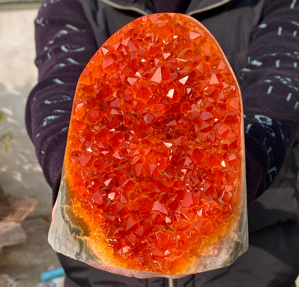 3.87LB Stunning Yellow Citrine Crystal Geode for Cathedral Cave Decor