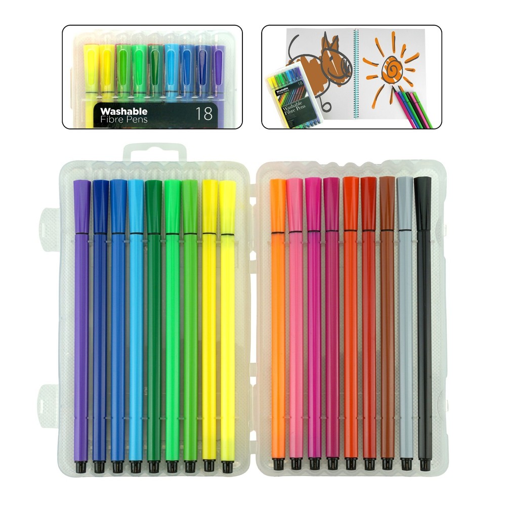 18-Pack Washable Fibre Felt Pens for Kids Art Drawing Coloring Clearance Sale-image