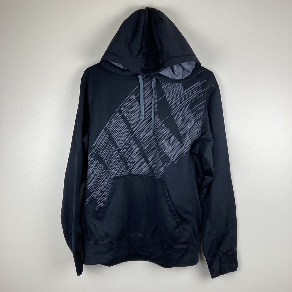 Nike Hoodie Men's Small Pullover Training Therma Dri Fit Black Grey Graphic