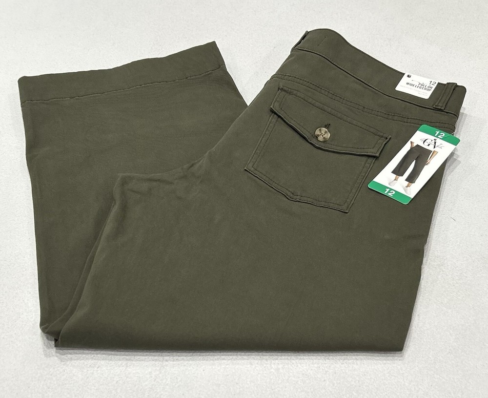 Gloria Vanderbilt Women’s Green Wide-Leg Pull-On Crop Pants Size 12