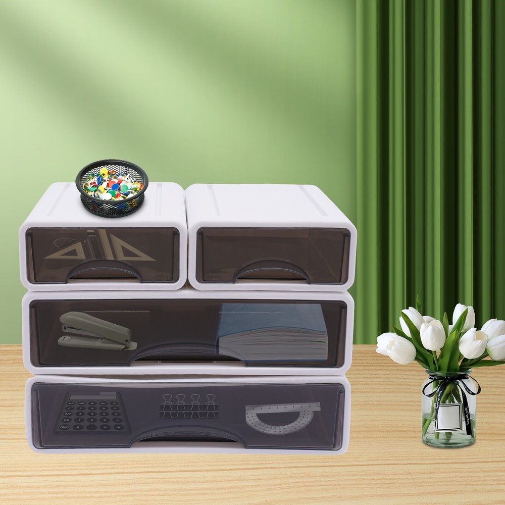 Stackable 4-Drawer Desk Organizer Storage Box Container Large Neat Space-Saving