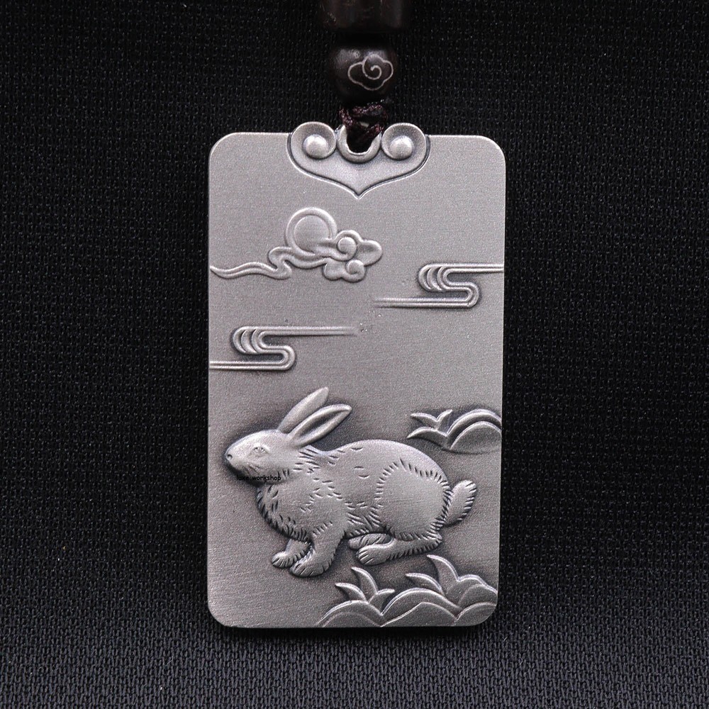 999 Fine Silver Rabbit Bodhisattva Pendant with Satin Finish