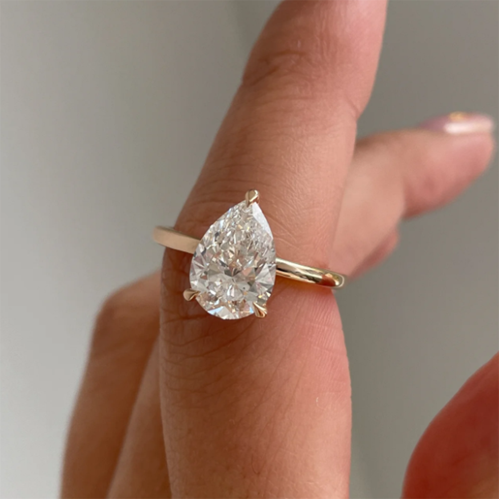 Pear Cut 1 Carat Diamond Ring Lab Created IGI GIA HRD 14k Yellow Gold Sizable