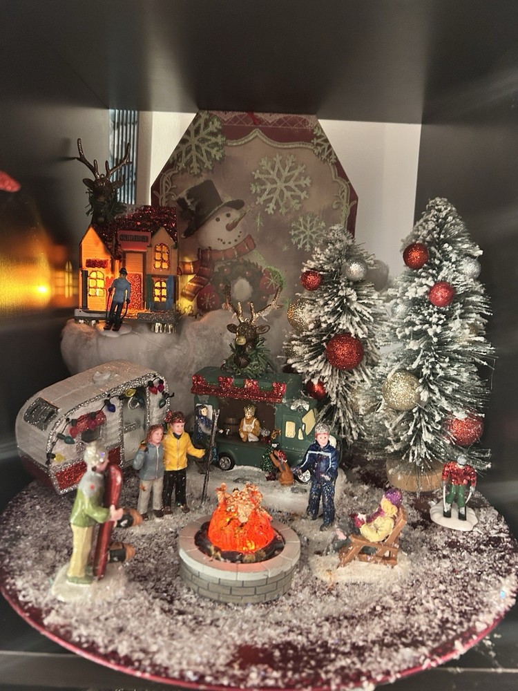 Ski holidays Christmas miniature village snow ski lodge