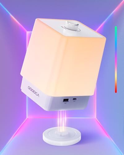 Cordless Table Lamp with Charging Base, RGB Night Lamp for Bedroom, 6000mAh