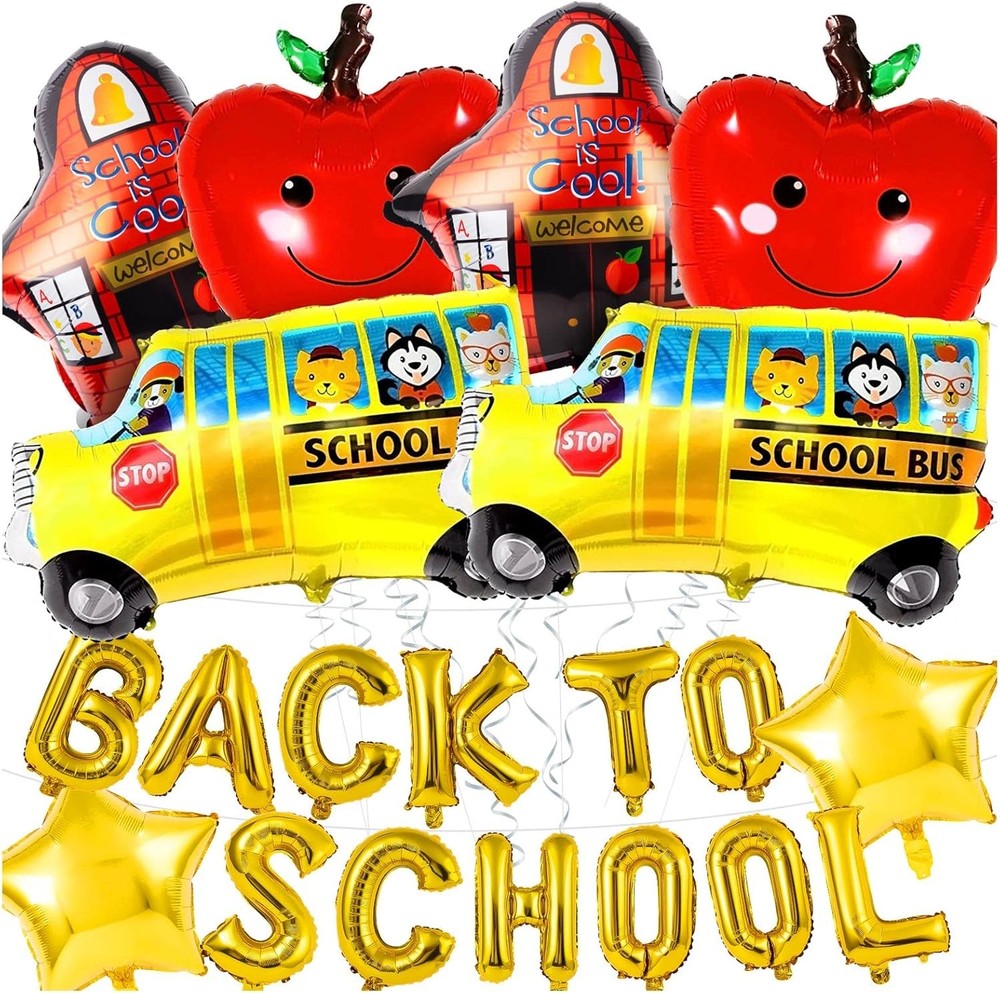 20Pcs Back to School Balloons Set with School Bus and Apple Foil Designs