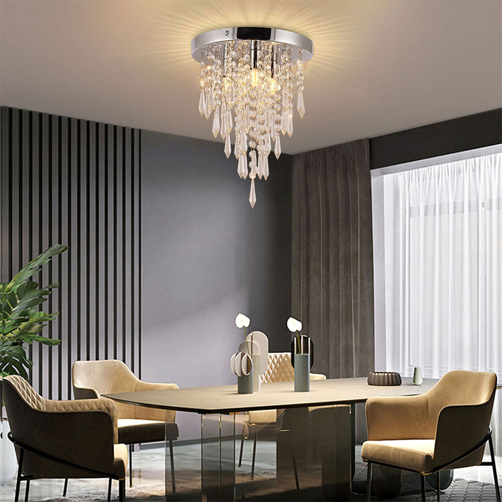3-Light Modern Crystal Chandelier Flush Mount Light Pendant Ceiling Lamp Fixture
